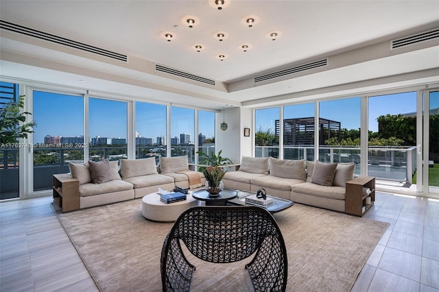 4701 N Meridian Ave Unit 603, Miami Beach, FL 33140 - tiled living area featuring a wealth of natural light, visible vents, and a view of city