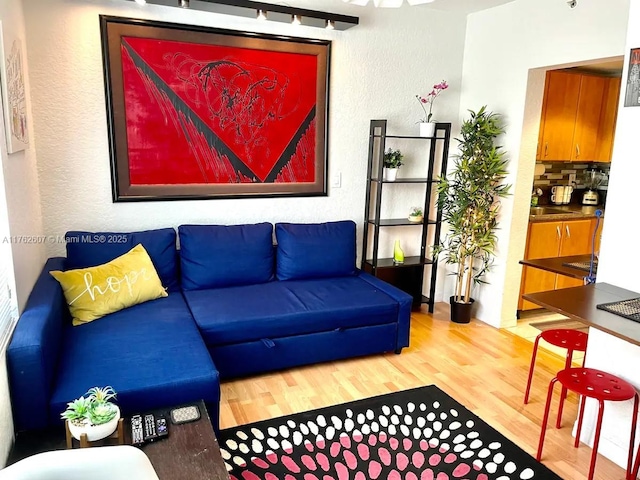 7326 Collins Ave Unit 207, Miami Beach, FL 33141 - living area with wood finished floors and a textured wall