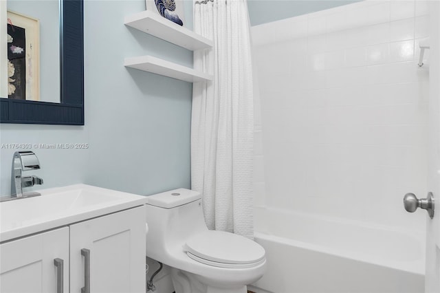 full bath with vanity, toilet, and shower / tub combo