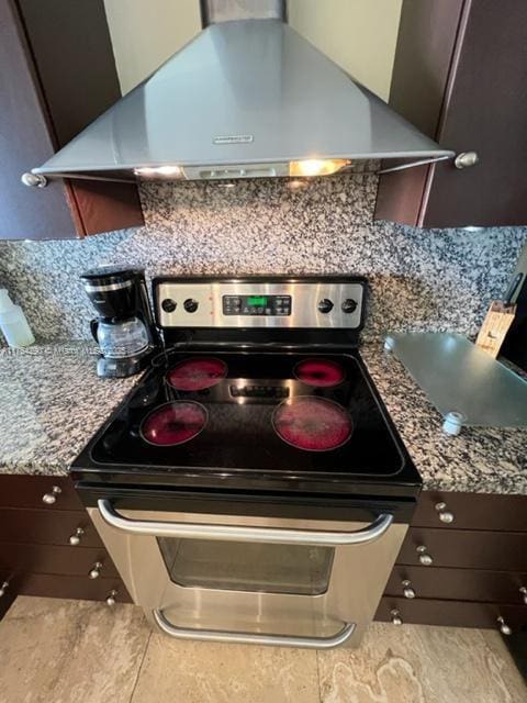 555 NE 15th St Unit 28J, Miami, FL 33132 - kitchen featuring island range hood, stainless steel range with electric cooktop, and backsplash