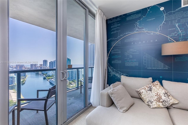 2602 E Hallandale Beach Blvd Unit R3004, Hallandale Beach, FL 33009 - bedroom with carpet flooring, a view of city, a water view, and a wall of windows