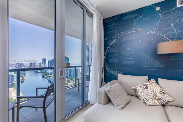 2602 E Hallandale Beach Blvd Unit R3004, Hallandale Beach, FL 33009 - bedroom with carpet flooring, a view of city, a water view, and a wall of windows