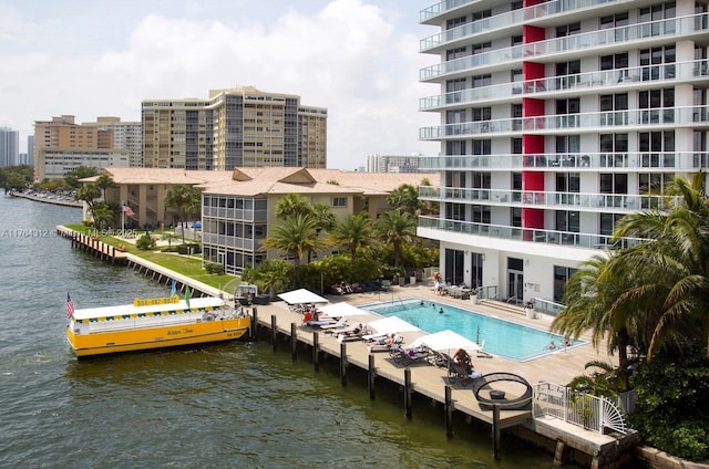 pool featuring a city view and a water view