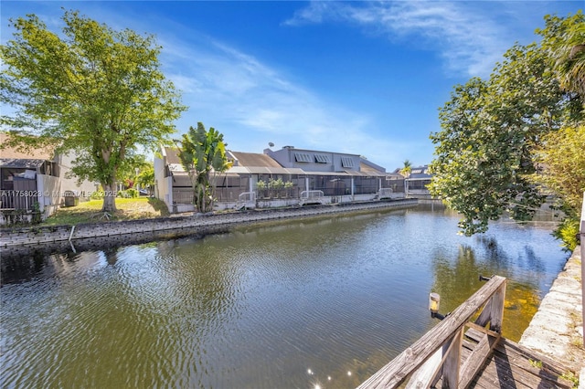 view of dock with a water view