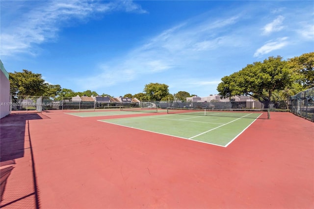 view of tennis court with fence