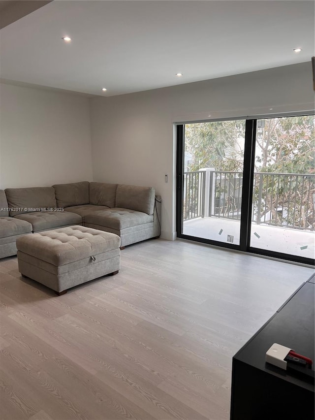 living area with wood finished floors and recessed lighting