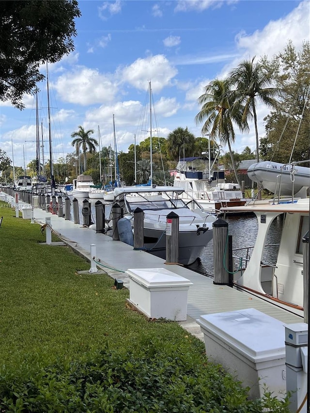 dock area featuring a lawn
