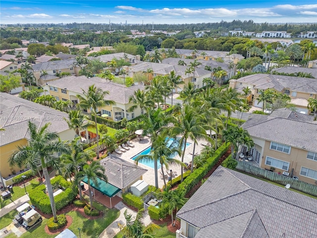 birds eye view of property with a residential view