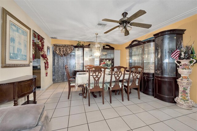 1412 NW 63rd Ave, Margate, FL 33063 - dining area featuring light tile patterned floors, visible vents, a ceiling fan, and crown molding