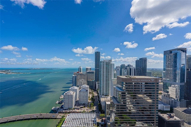 property's view of city featuring a water view