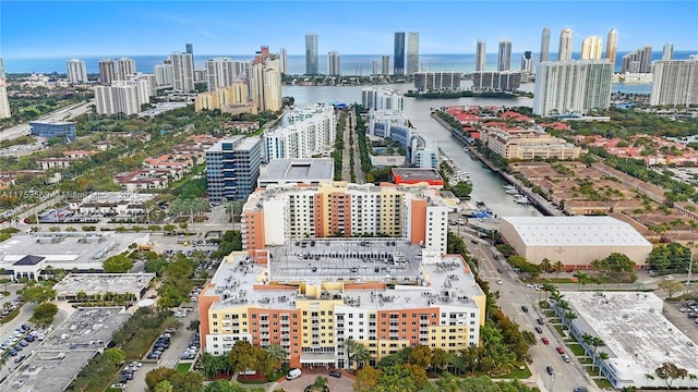 aerial view with a view of city and a water view