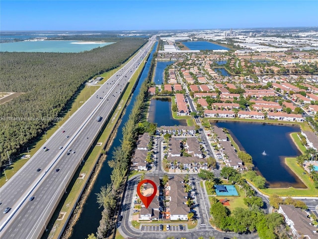 aerial view with a water view