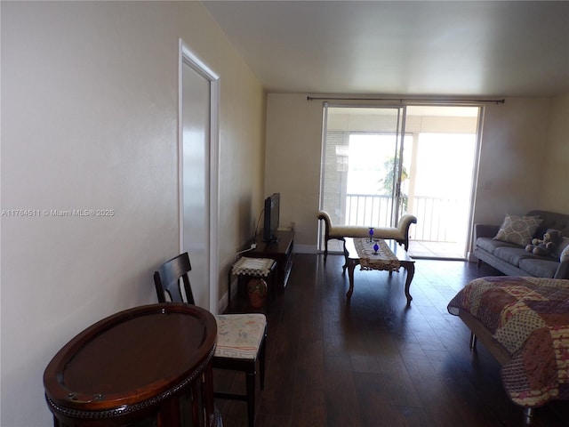 living room with hardwood / wood-style flooring and floor to ceiling windows