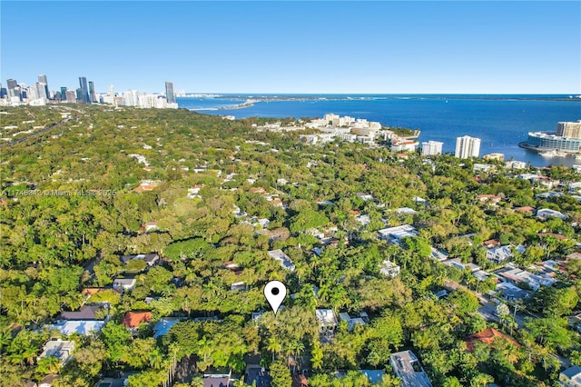 aerial view with a view of city and a water view