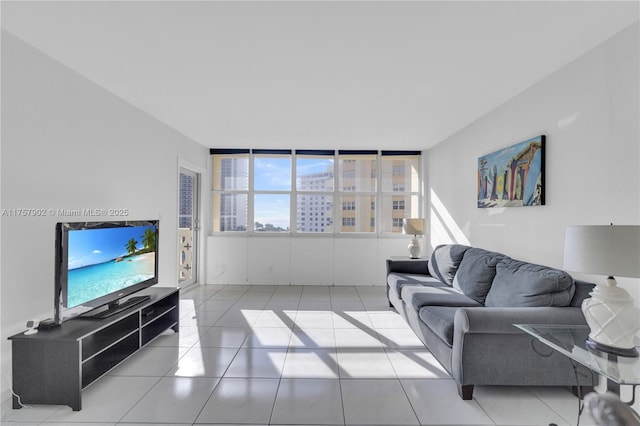 living room featuring tile patterned floors