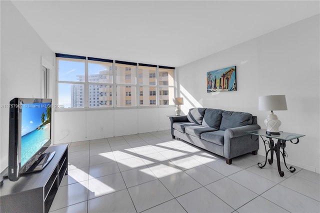 living room with light tile patterned floors