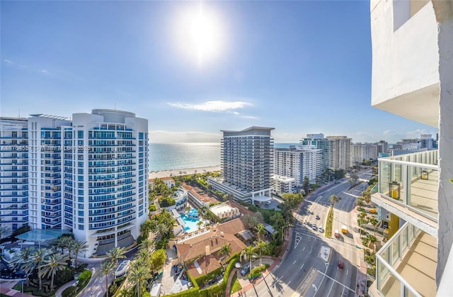 property's view of city featuring a water view