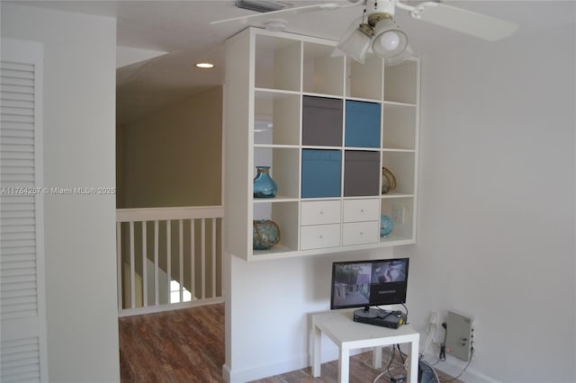 home office with recessed lighting and wood finished floors