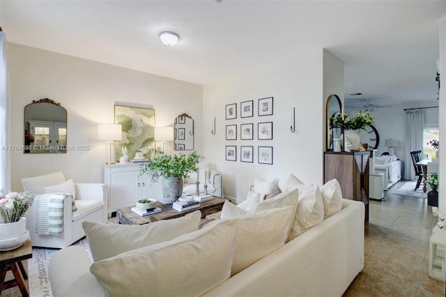 living room with light tile patterned floors