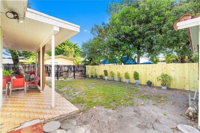 view of yard featuring a patio and a fenced backyard