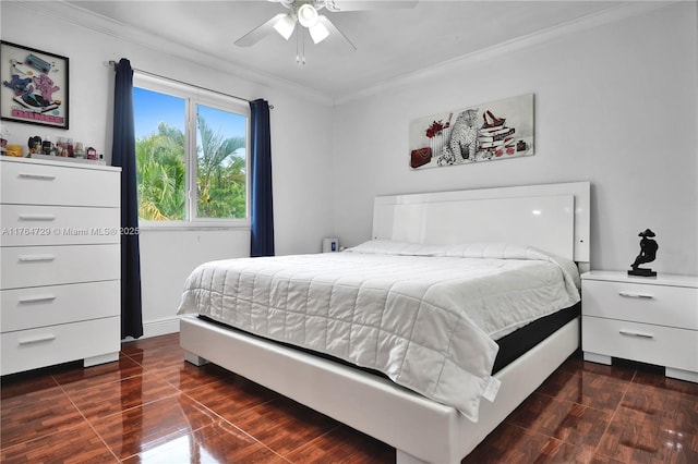 13021 NW 11th Ter, Miami, FL 33182 - bedroom featuring a ceiling fan, wood finished floors, and ornamental molding