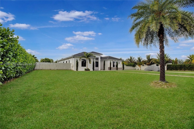 view of yard with a fenced backyard