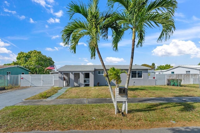 10341 SW 150th Ter, Miami, FL 33176 - view of front facade featuring stucco siding, driveway, a gate, fence, and a front yard