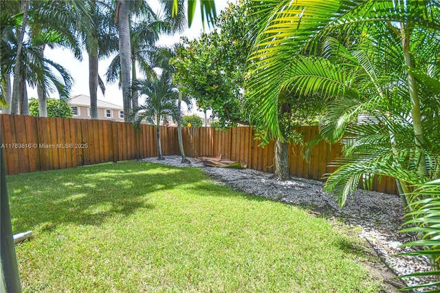view of yard with a fenced backyard