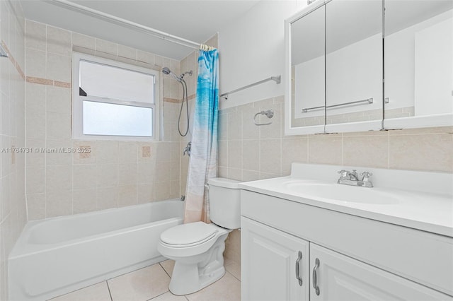 9952 SW 88th St Unit 9952, Miami, FL 33176 - bathroom featuring tile walls, shower / tub combo with curtain, vanity, and tile patterned flooring