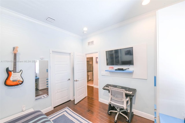 747 NE 193rd Ter, Miami, FL 33179 - office space featuring visible vents, baseboards, ornamental molding, and dark wood-style flooring
