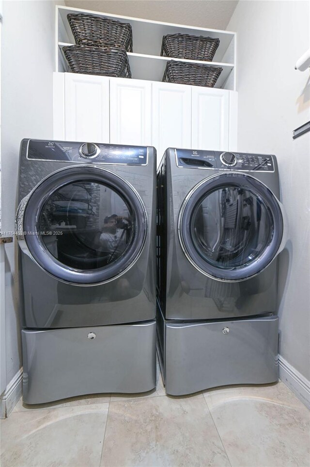 747 NE 193rd Ter, Miami, FL 33179 - washroom featuring laundry area, baseboards, and separate washer and dryer