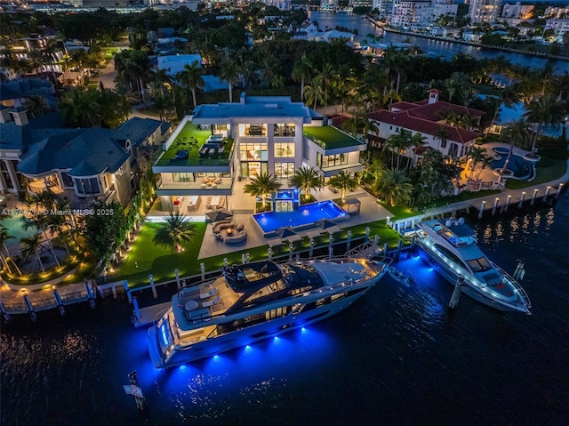 bird's eye view featuring a water view