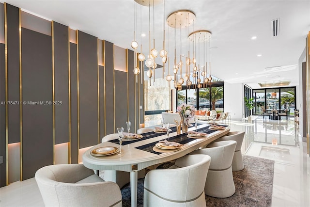 dining space featuring recessed lighting