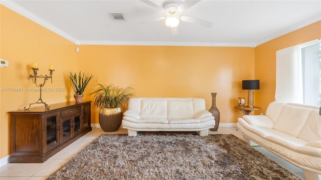 323 SW 190th Ter, Pembroke Pines, FL 33029 - living area with crown molding, light tile patterned flooring, ceiling fan, and baseboards