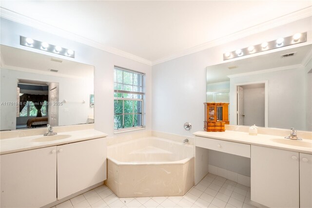 4261 SW 126th Ave, Miramar, FL 33027 - ensuite bathroom with a bath, vanity, ornamental molding, and tile patterned floors