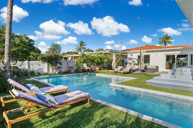 view of pool featuring an outdoor living space
