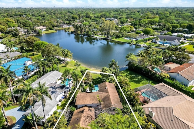 13575 SW 72nd Ave, Pinecrest, FL 33156 - aerial view of residential area with property boundaries highlighted and a large body of water