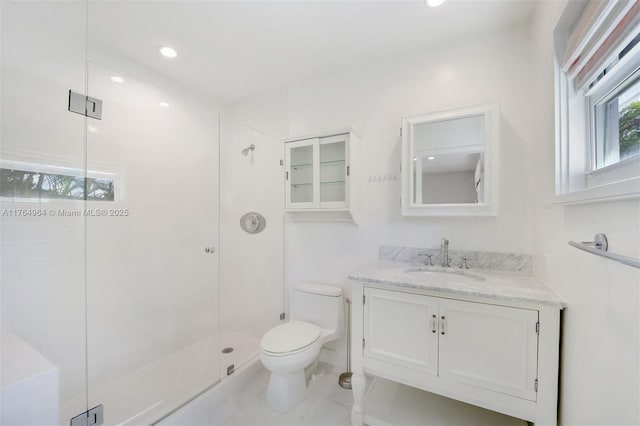 13575 SW 72nd Ave, Pinecrest, FL 33156 - bathroom with vanity, a shower stall, and recessed lighting