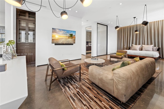 living room featuring recessed lighting