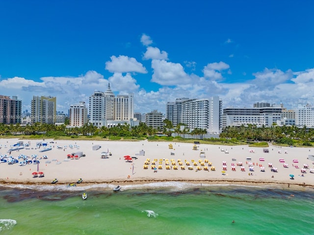 1623 Collins Ave Unit 512, Miami Beach, FL 33139 - drone / aerial view with a city view, a view of the beach, and a water view