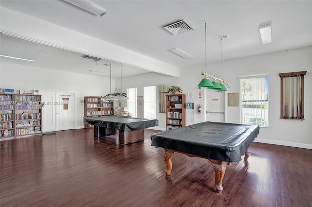 2811 Somerset Dr Unit 405, Lauderdale Lakes, FL 33311 - rec room featuring visible vents, baseboards, dark wood-style floors, and billiards