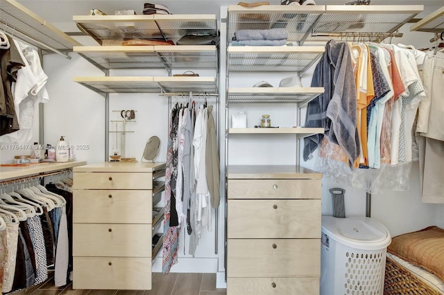 spacious closet with wood finished floors