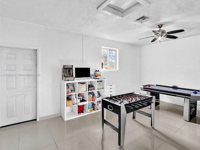 4401 Johnson St, Hollywood, FL 33021 - game room featuring tile patterned flooring, baseboards, visible vents, and ceiling fan