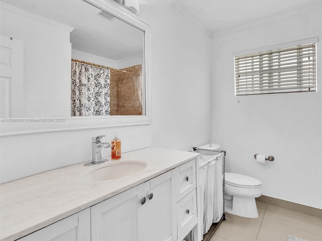 4401 Johnson St, Hollywood, FL 33021 - bathroom with tile patterned flooring, visible vents, toilet, ornamental molding, and vanity