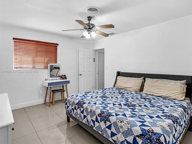 4401 Johnson St, Hollywood, FL 33021 - bedroom with tile patterned flooring, visible vents, a ceiling fan, and baseboards