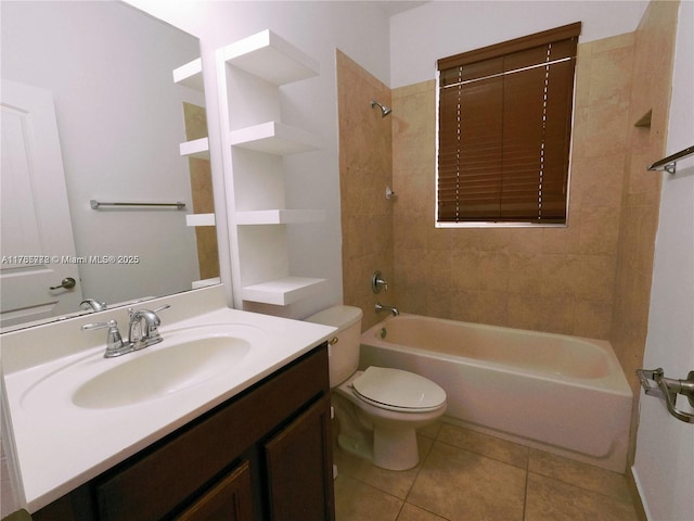 full bath with tile patterned flooring, vanity, toilet, and bathing tub / shower combination