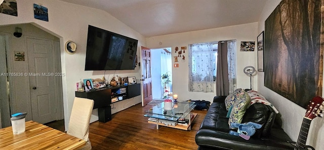 living room with lofted ceiling and wood finished floors