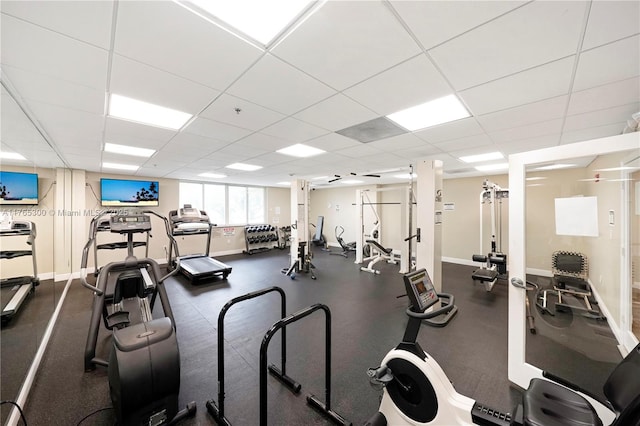 1650 Coral Way Unit Ph-9, Miami, FL 33145 - workout area featuring a drop ceiling and baseboards