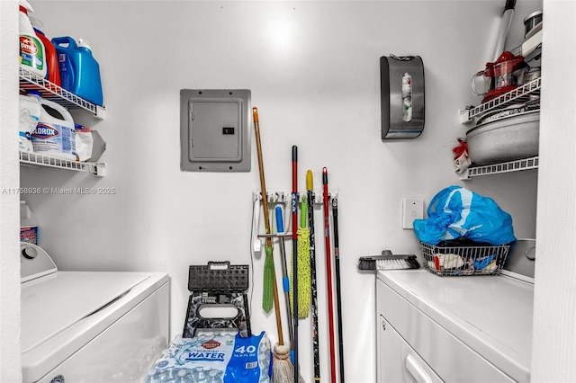 6831 SW 44th St Unit 112, Miami, FL 33155 - washroom featuring electric panel, laundry area, and washer and clothes dryer