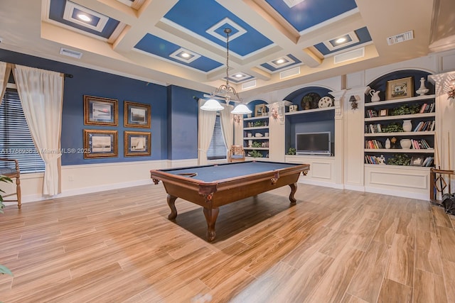 6831 SW 44th St Unit 112, Miami, FL 33155 - game room with billiards, light wood-style floors, visible vents, and coffered ceiling
